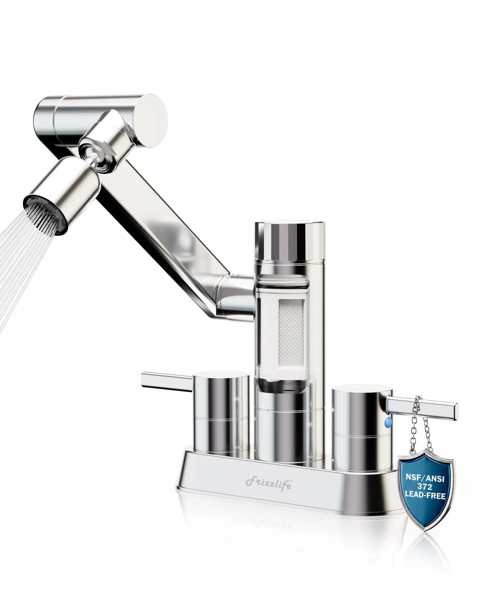 Frizzlife MF1080-D Series polished chrome faucet with water filter and swivel aerator