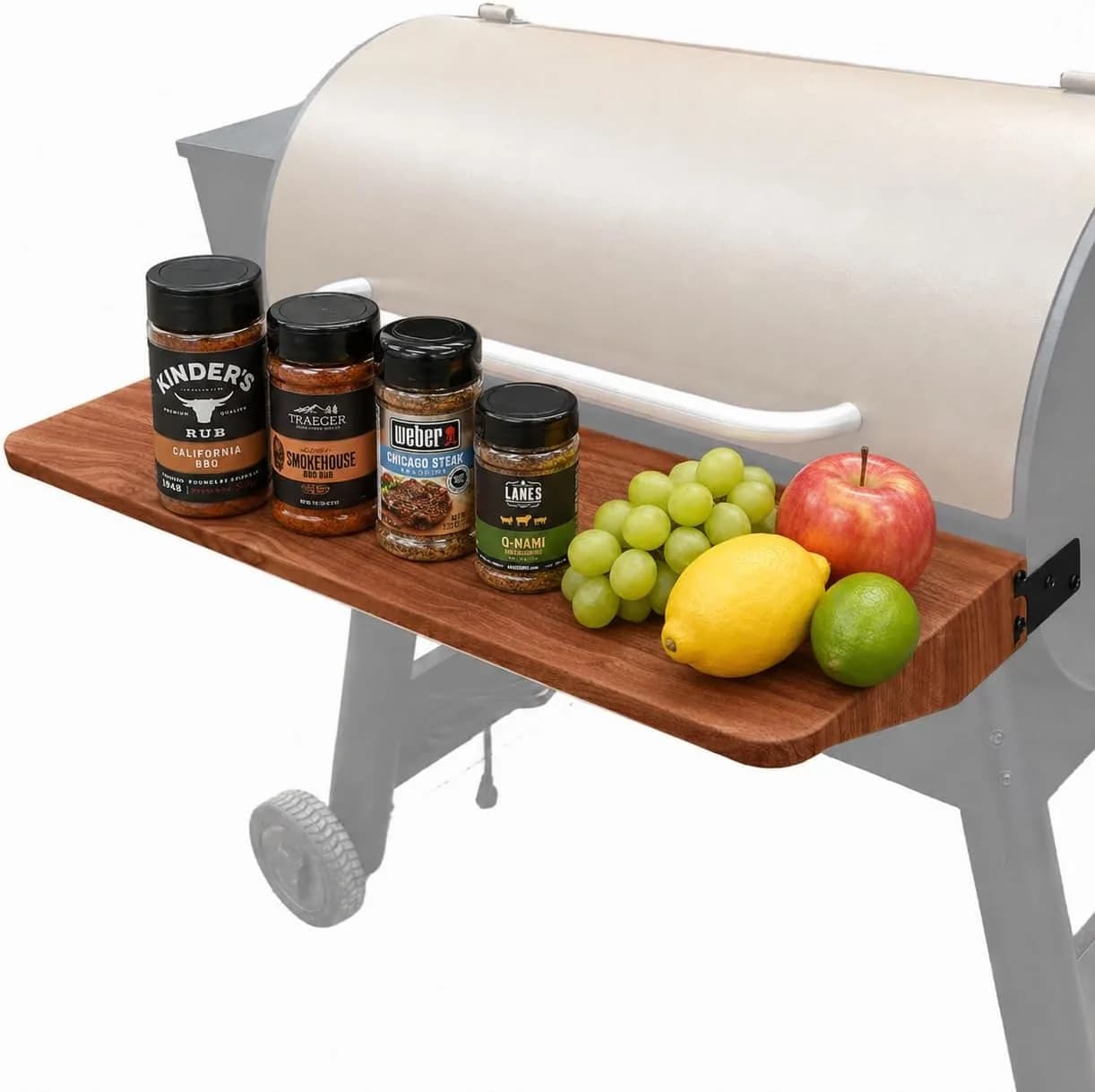 Foldable front shelf accessory for Traeger Pro 34 pellet smoker
